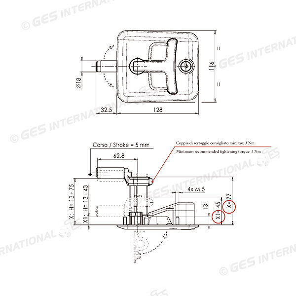Serratura a compressione con cilindretto e chiavi