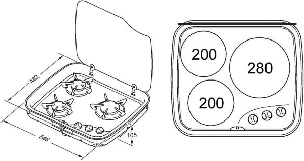 Piano Cottura Rettangolare Thetford Serie Top Line 169
